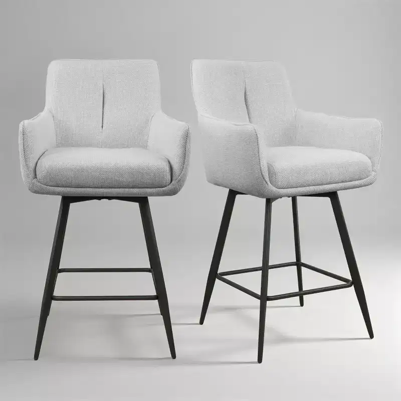 Art Leon Set of 2 Fabric Swivel Counter Height Barstools