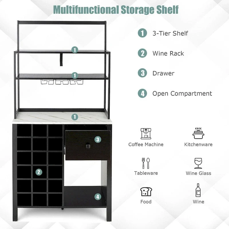Kitchen Baker's Rack with Wine Rack and Glass Holder