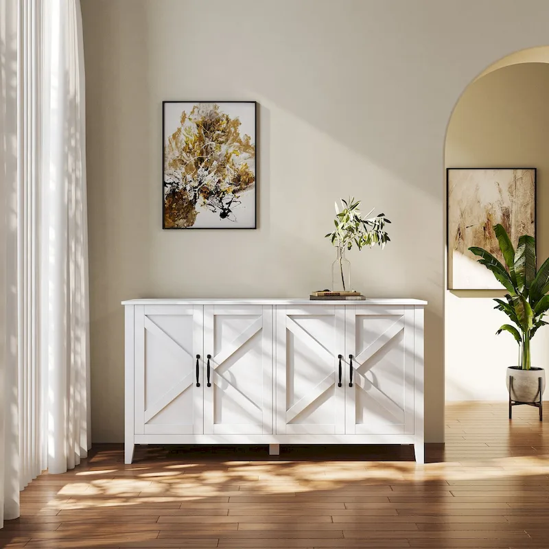 4-Door Storage Cabinet with Open Shelves