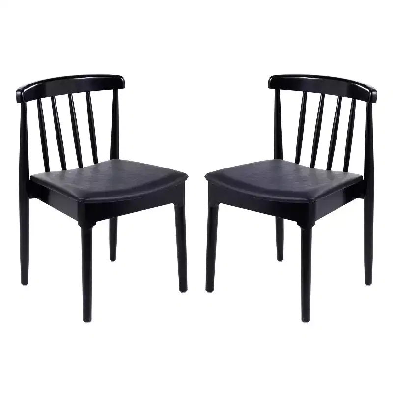 Set of 2 Solid Beechwood Dining Chairs Spindle Backrest Padded Vinyl Seat 500 lbs