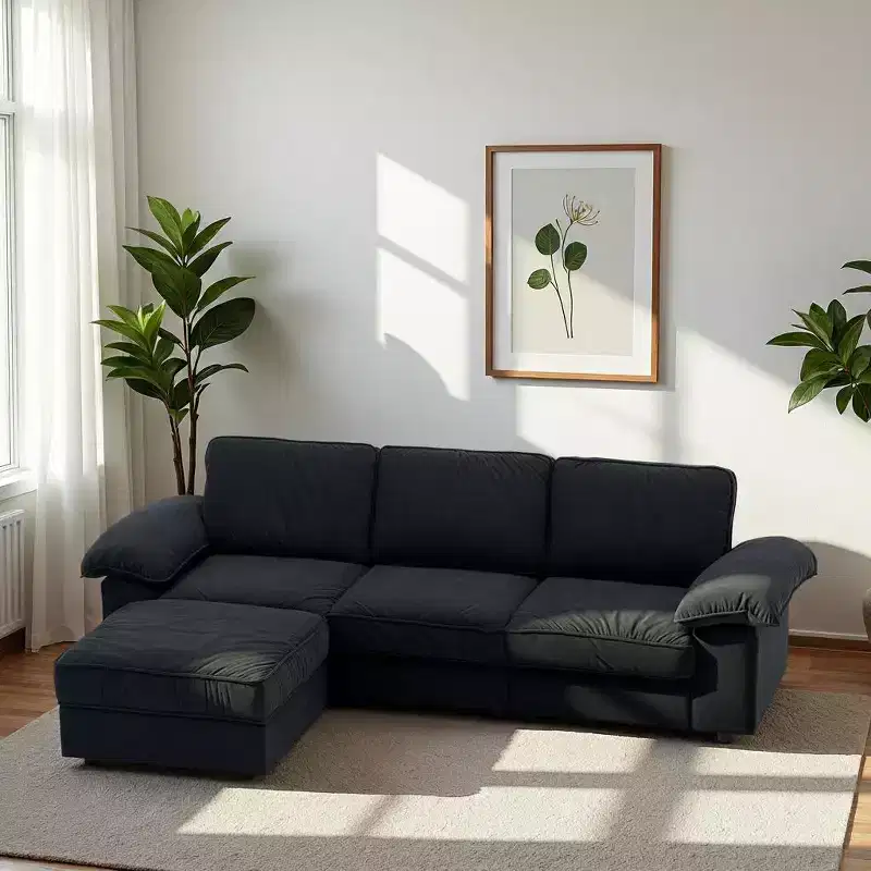 GDFStudio Cleo 105.5'' Modern Convertible L-Shaped 4-Seater Velvet Upholstered Sectional Sofa