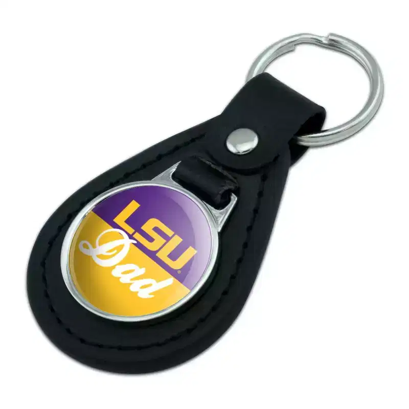 Black Leather LSU Dad Keychain