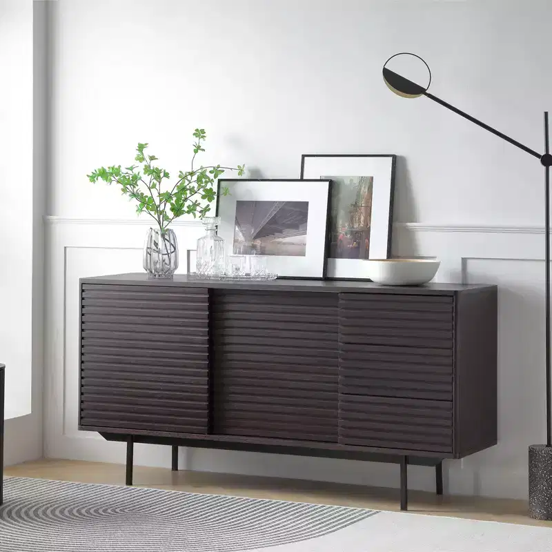 62.4 Inch Mid-Century Modern Sideboard Buffet Table with 3 Drawers & 2 Shelves, Iron Frame TV Stand Cabinet for Kitchen, Dining Room, Living Room