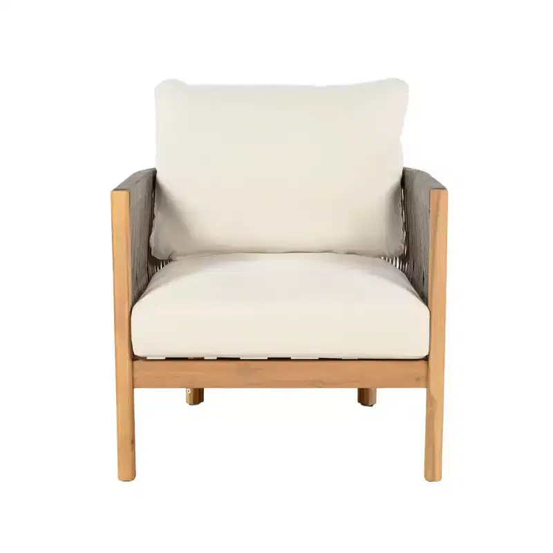 Christopher Knight Home Celeste Patio Rope Weaving Acacia Wood Upholstered Club Chair (Set of 2)