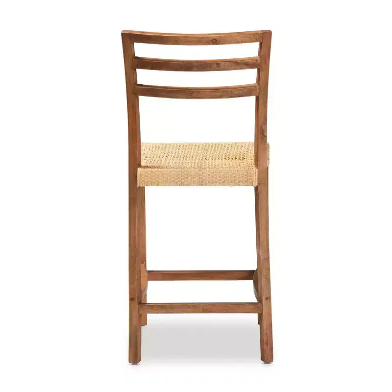 Wood and Rattan Counter Height Barstool Natural/Walnut Bohemian Style No Assembly Required