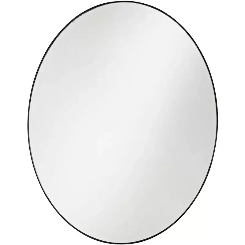 Oval Vanity Decorative Wall Mirror Modern Matte Black Metal Frame 23 1/2 Wide for Bathroom Bedroom Living Room Office Home Entryway