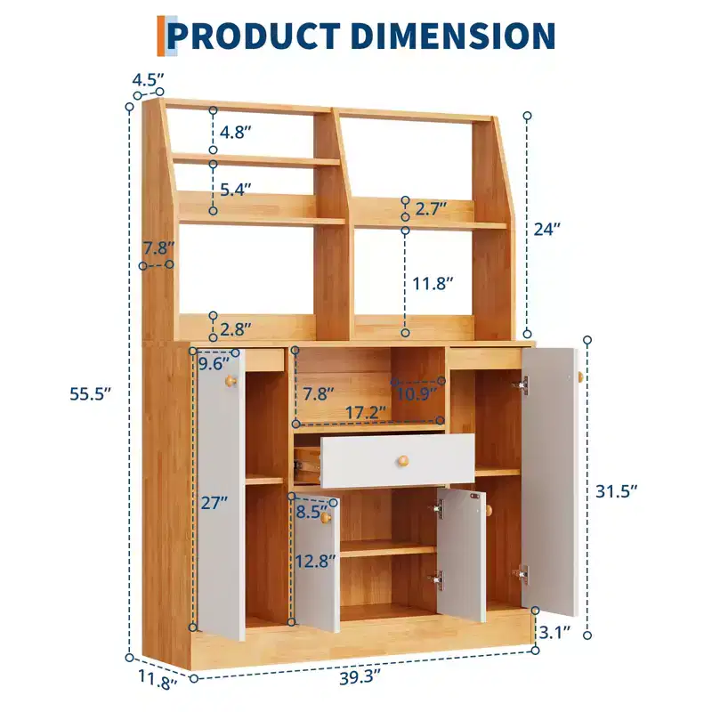 Kitchen Pantry Cabinet with Drawers - Wood Sideboard Buffet with Doors, Adjustable Shelf, Storage Rack, Coffee Bar Station for Kitchen Dining Room