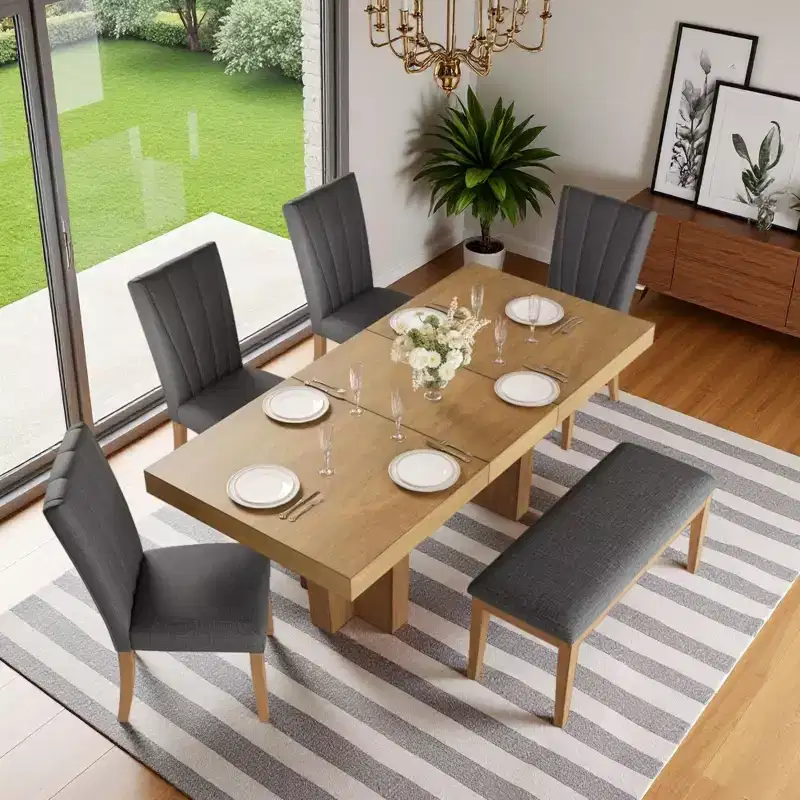Polibi Modern Farmhouse 6-Piece Extendable Dining Set