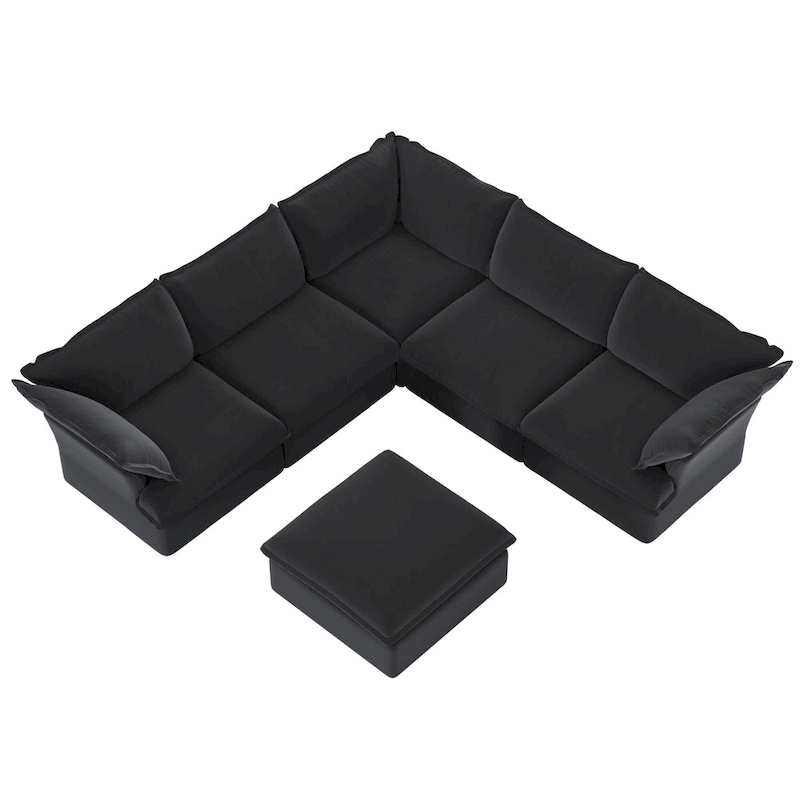L-shape Linen Sofa Modern Upholstered Sectional Sofa with Ottoman