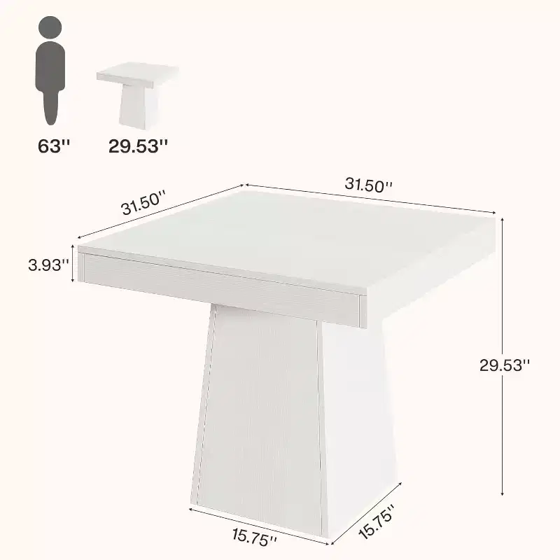 Lantine Square Dining Table for 4, 31.5-Inch Small Kitchen Table with Sturdy Pedestal Base, Farmhouse Dinner Table for Dining Room, Kitchen, White