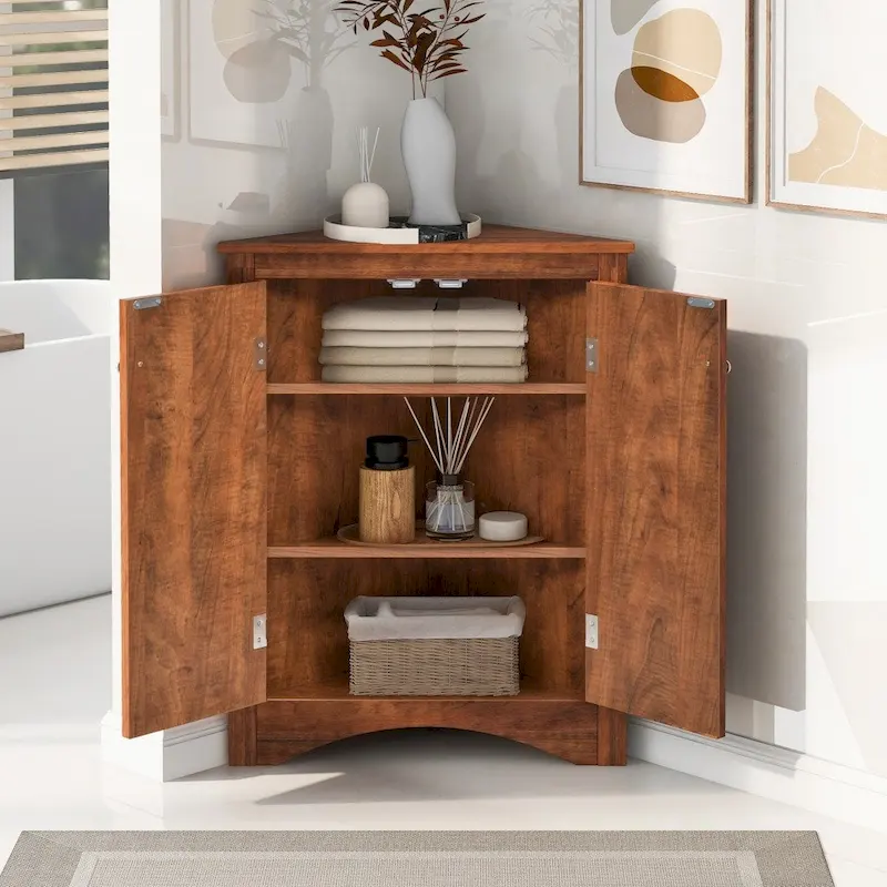 Bathroom Storage Cabinet with Adjustable Shelves Freestanding Floor Cabinet - 17.2L x 17.2W x 31.5H