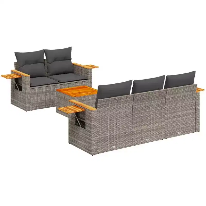 vidaXL Garden Sofa Set Grey PE rattan 6 Piece Set Adjustable Armrests