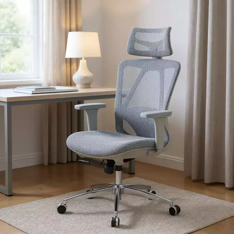 HomeRoots Gray and Silver Adjustable Height Swivel Rolling Office Chair