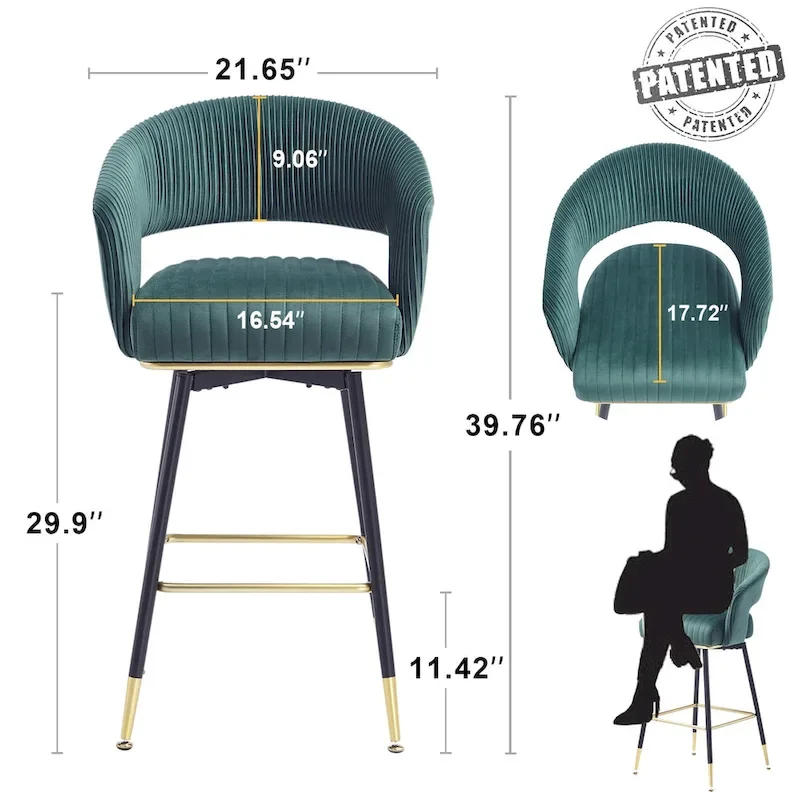 Hausfame Velvet Upholstered Set of 2 Swivel Barstool With Backs - 22.2 in. W X 21.5 in. D X 40 in. H