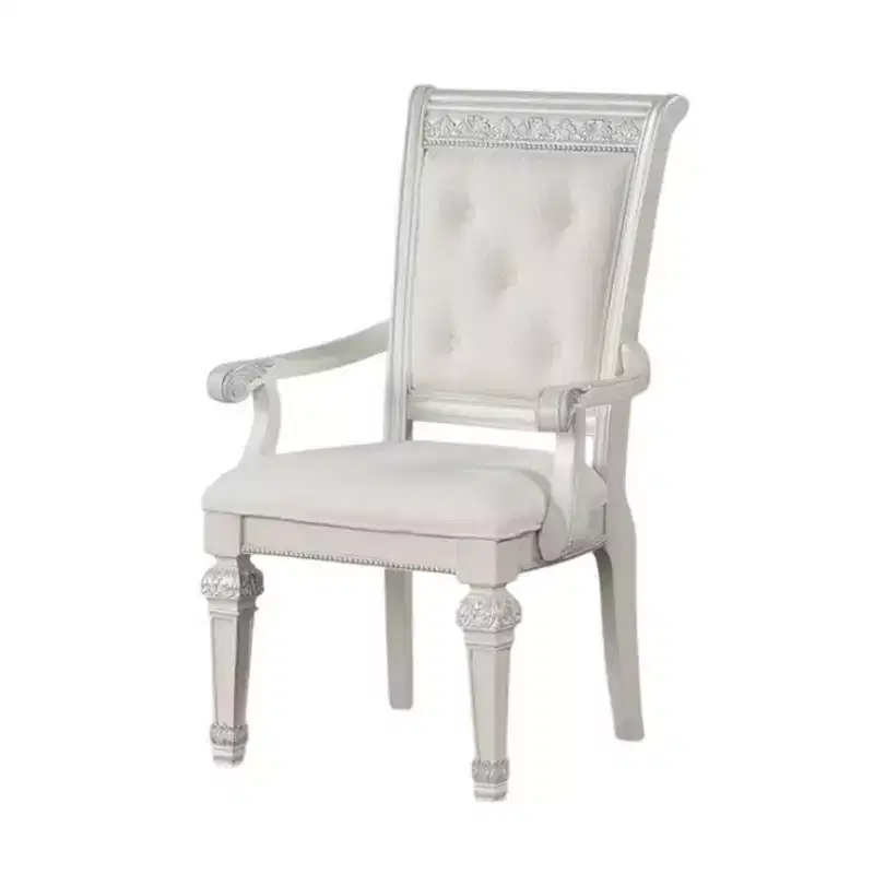 Royal Hampton Dining Armchair Set of 2, Solid Wood, Ivory Button Tufted Fabric