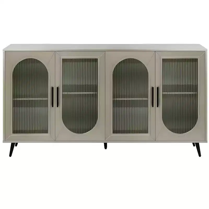 60 Gold Wood And Glass Sideboard with Four Doors
