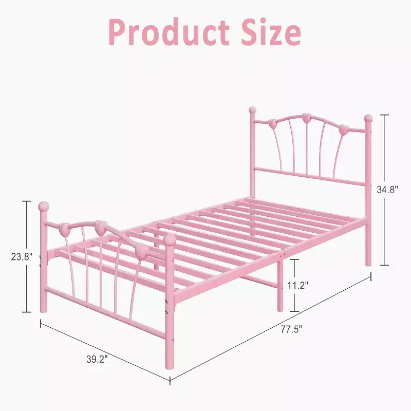 Twin Size Metal Platform Bed Frame with Headboard and Footboard