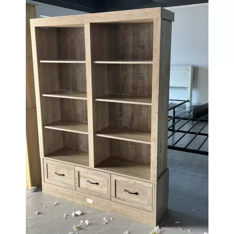 1 Carton-Packed Double-Row 3-Drawer Bookcase, Made of PB + MDF Boards