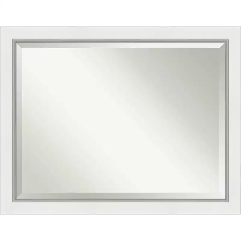 45" x 35" Eva White Silver Framed Bathroom Vanity Wall Mirror - Amanti Art: Modern Rectangular, Beveled, Wood Frame, Wall Mounted