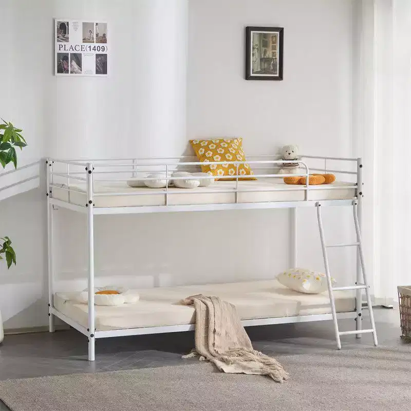 White Twin Size Metal Bunk Bed for Kids Teens Adults, Heavy Duty Metal Bunk Bed with Ladder