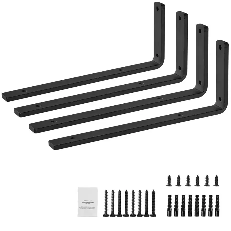 Shelf Bracket, 16 x 6 in 4 Pcs, Heavy Duty Floating Shelf Brackets, Brackets for Shelves, 10mm Thick Matte Black L Shelf Bracket,Black