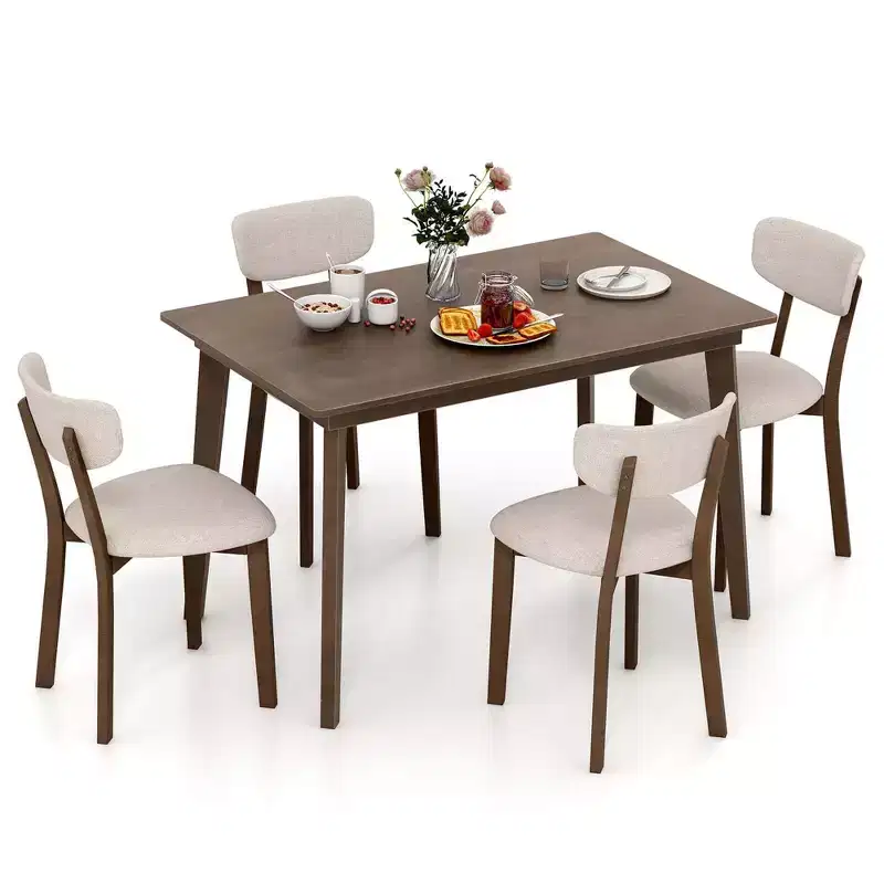 Costway 5-Piece Dining Table Set for 4 Farmhouse Wooden Table & 4 Upholstered Chairs