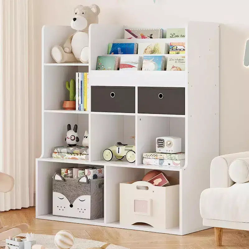 4 Tier Children's Wooden Bookcase with Drawers, 47.8 Inch Toy Storage Bookcase, Book Display Shelf, Nursery, Children's Room, Playroom, Classroom