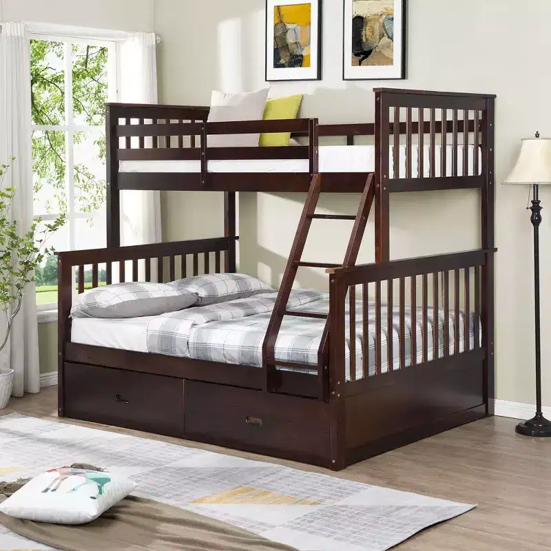 76IN Twin Over Full Bunk Bed with Storage Drawers, Kids Bunk Beds with Safety Guardrail and Ladder, Bed Frames for Living Room, Kids Room