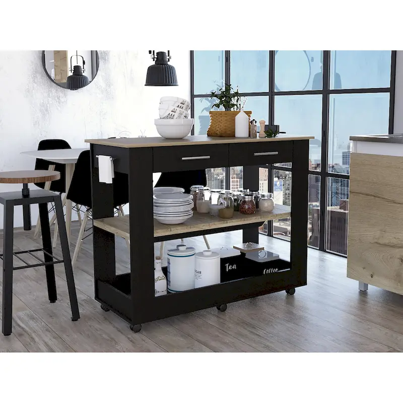 FM Furniture Brooklyn 46 Kitchen Island, Two Shelves, Two Drawers