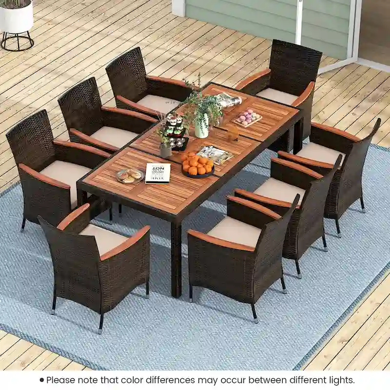 Costway 9PCS Patio Wicker Dining Set Acacia Wood Table Top Umbrella - See Details
