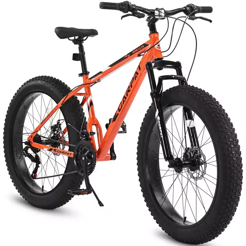 NAYSAYE Bicycle 26 Inch Fat Tire Bike 21 Speeds Full Gearing for Adults and Youth for Off Road, Orange, 74*25*41