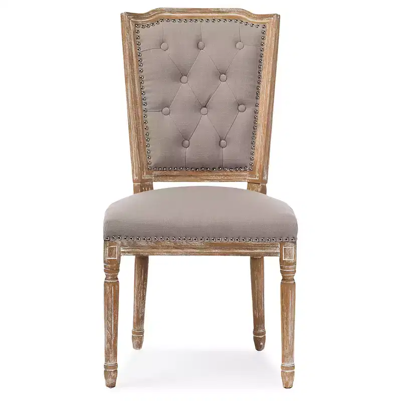 Chic Rustic French Country Cottage Dining Chair: Solid Oak, Linen Detail