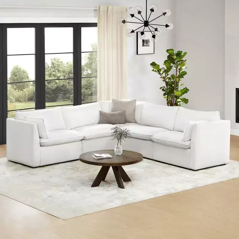 Spruce & Spring Cream 5-Piece Modular Sectional Couch for Living Room