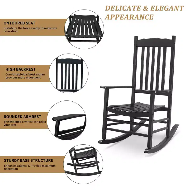 Karl Home | Classic Solid Wood Patio Rocking Chair (Set of 2)