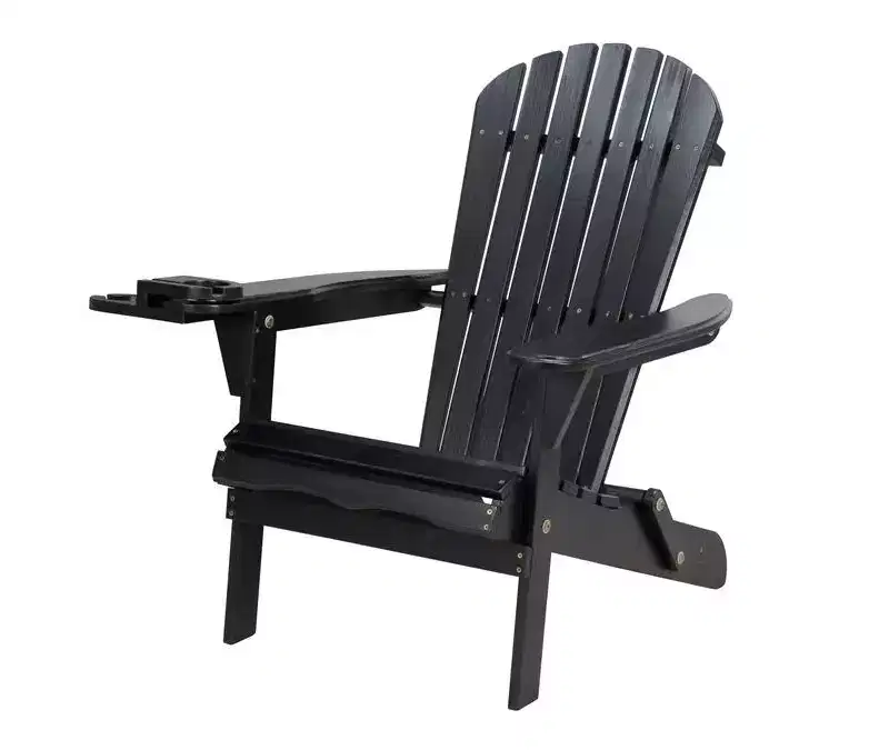Jiallo Foldable Adirondack Chair with cup holder Bristro Set, 2 Foldable Adirondack Chairs with cup holders and 1 End Table