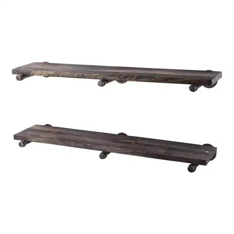 RESTORE Boulder Black 36 in. Shelves with Straight Brackets by Pipe Decor