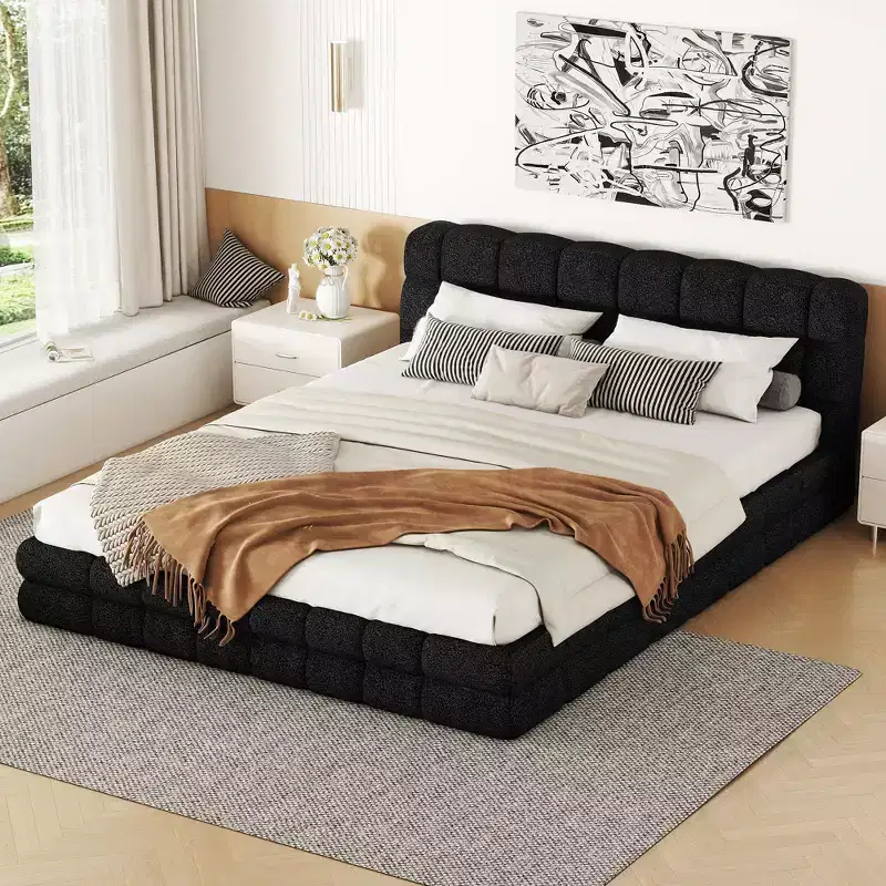 Whisen Elegant Queen Size Fully Upholstered Platform Bed with Headboard