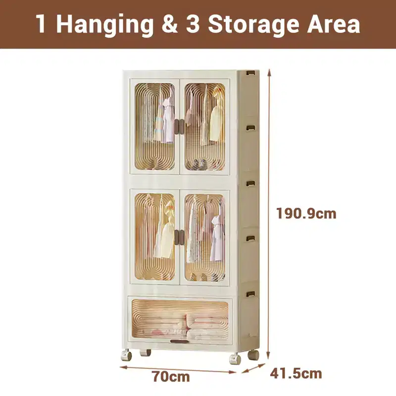 Portable Kids Wardrobe Closet with Doors, Plastic Baby Wardrobe Storage Cabinet with Hanging Rod Children's Clothes Closet Costume Storage Organizer