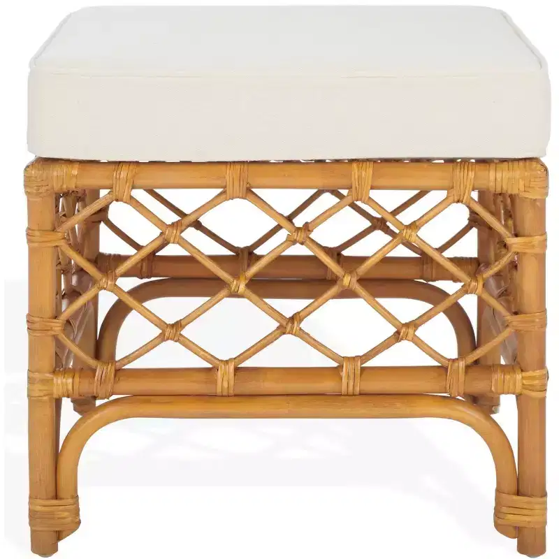 Cherilynn Rattan Pole Ottoman - CWK3020 - Natural/White - Safavieh Couture