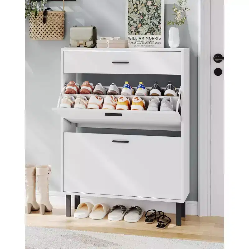 Shoe Storage Cabinet for Entryway, Free Standing Shoe Organizer with 2 Flip Drawers, Hidden Shoe Rack Storage Organizer