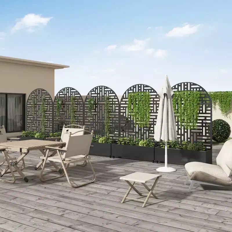 MAYEERTY Planter Box with Trellis Iron Black Arch Helen Street 01 Style 72x35x16in 3-Piece Set