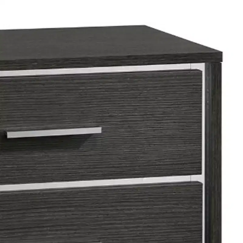 Royal Hampton Style Three Drawers Wooden Nightstand with Bar Handles, Dark Gray
