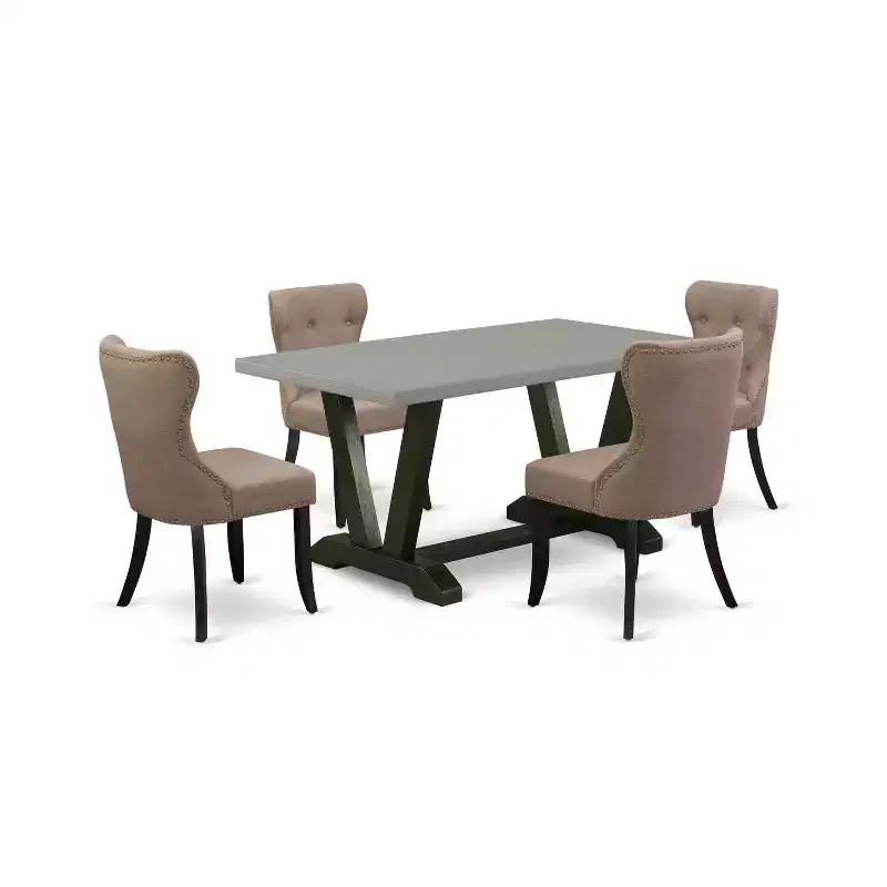 HomeStock 5-Piece Natural Oak Finish Solid Wood Top Dining table with 4 Chairs
