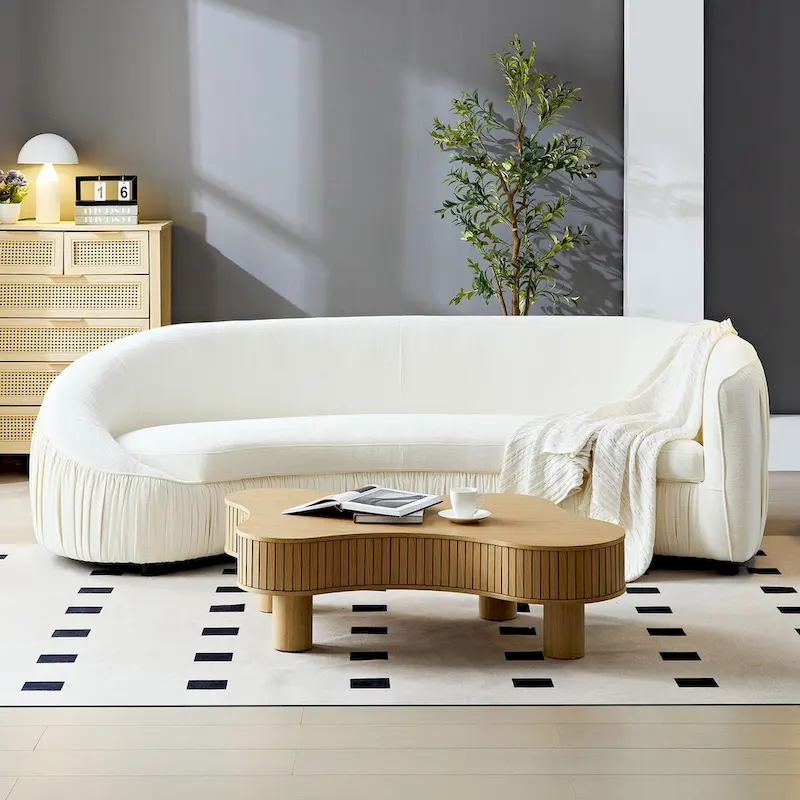 Modern Curved Shaped Sofa Upholstered 4-Seat Fabric Sofa Couch