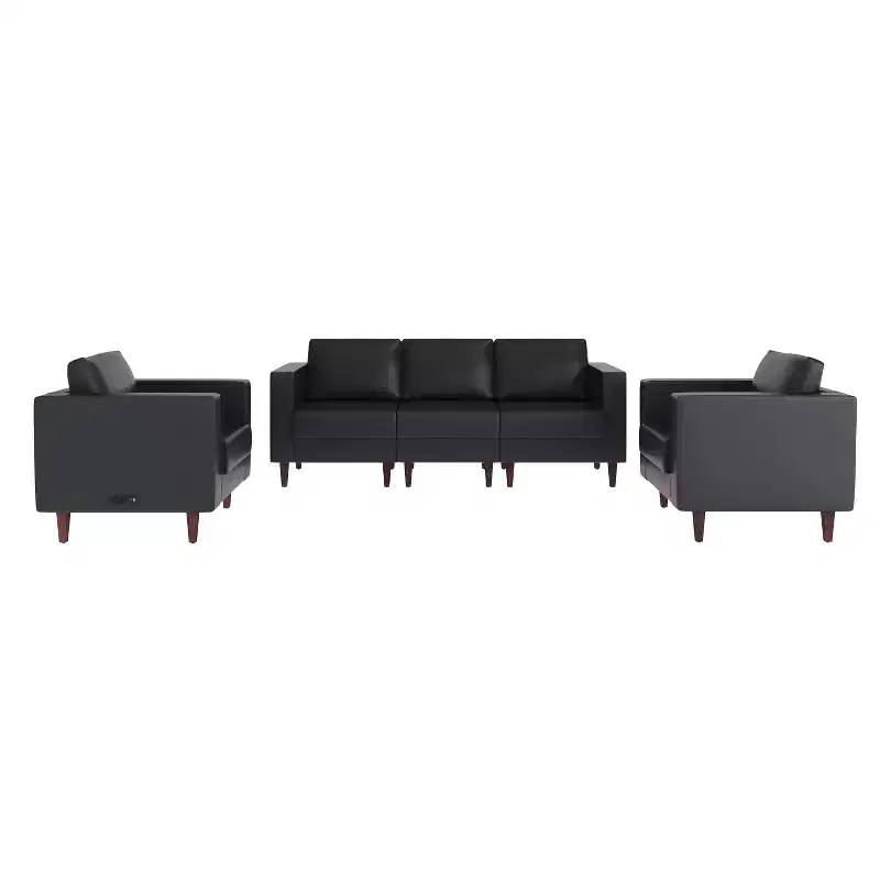 Flash Furniture HERCULES Artemis 3 Piece Upholstered Reception Set, 8 AC Outlets/4 USB/4 USB-C Ports and Wood Walnut Legs with Adjustable Floor Glides