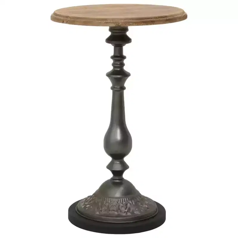Solid Fir Wood and Steel End Table, Brown, 15.7x15.7x25.2 in
