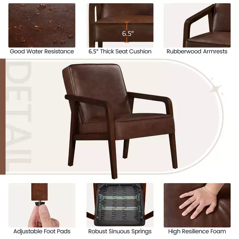 Modern Faux Leather Upholstered Accent Chair Armchair