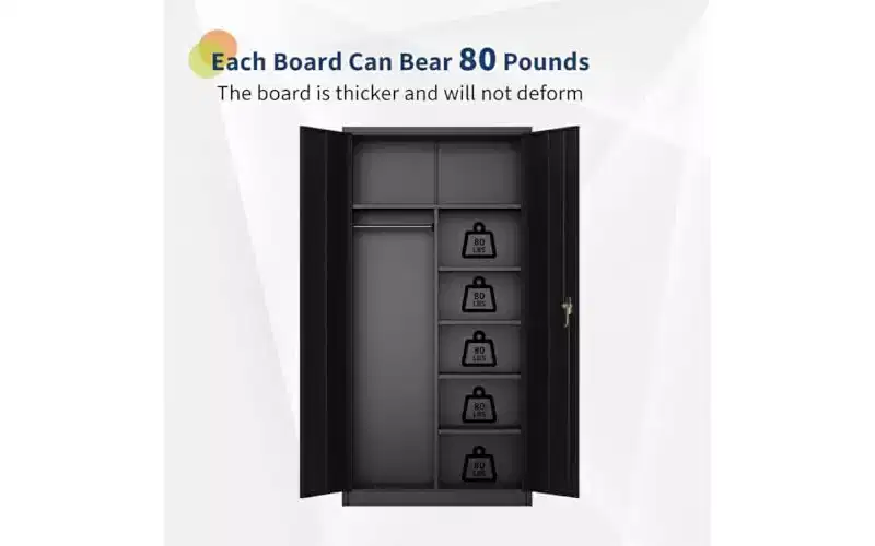 72 Heavy Duty Steel Wardrobe Cabinet with Lock - Metal Garage Storage Cabinet, Adjustable Shelves, Hanging Rod, Secure Closet Organizer