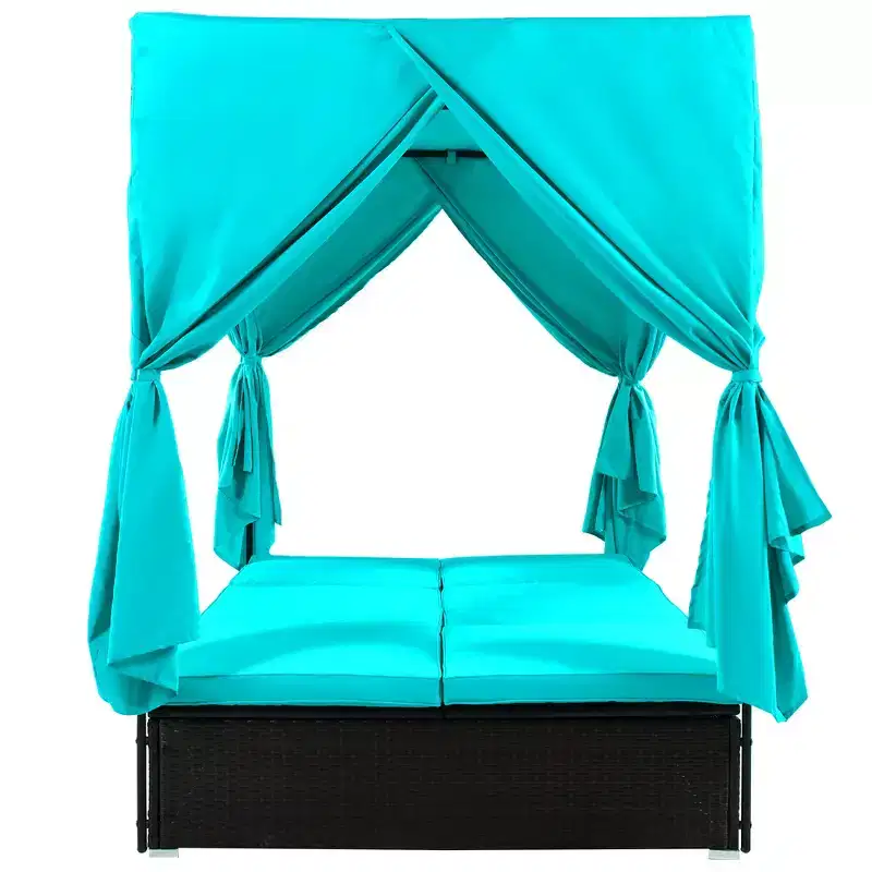 Whisen Patio Wicker Sunbed Daybed with Cushions & Adjustable Seats