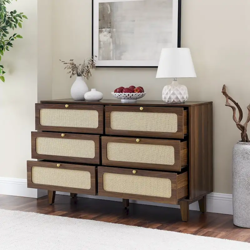 wooden antique six-drawer dresser